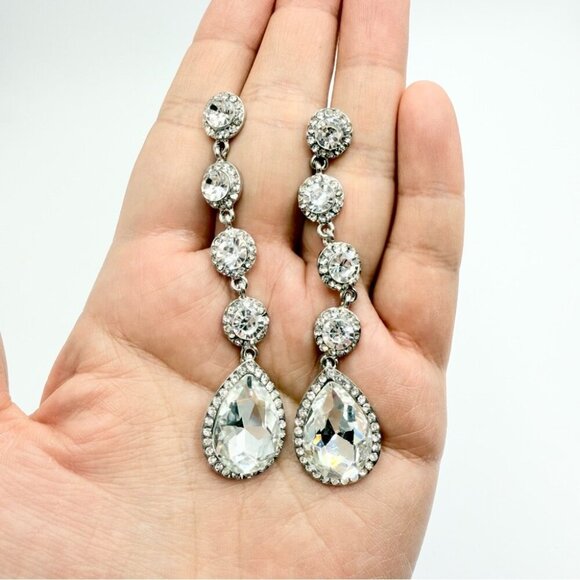 Elegant Wedding Bridal Rhinestone Crystal Beaded Teardrop Dangle Drop Earrings - Picture 1 of 6